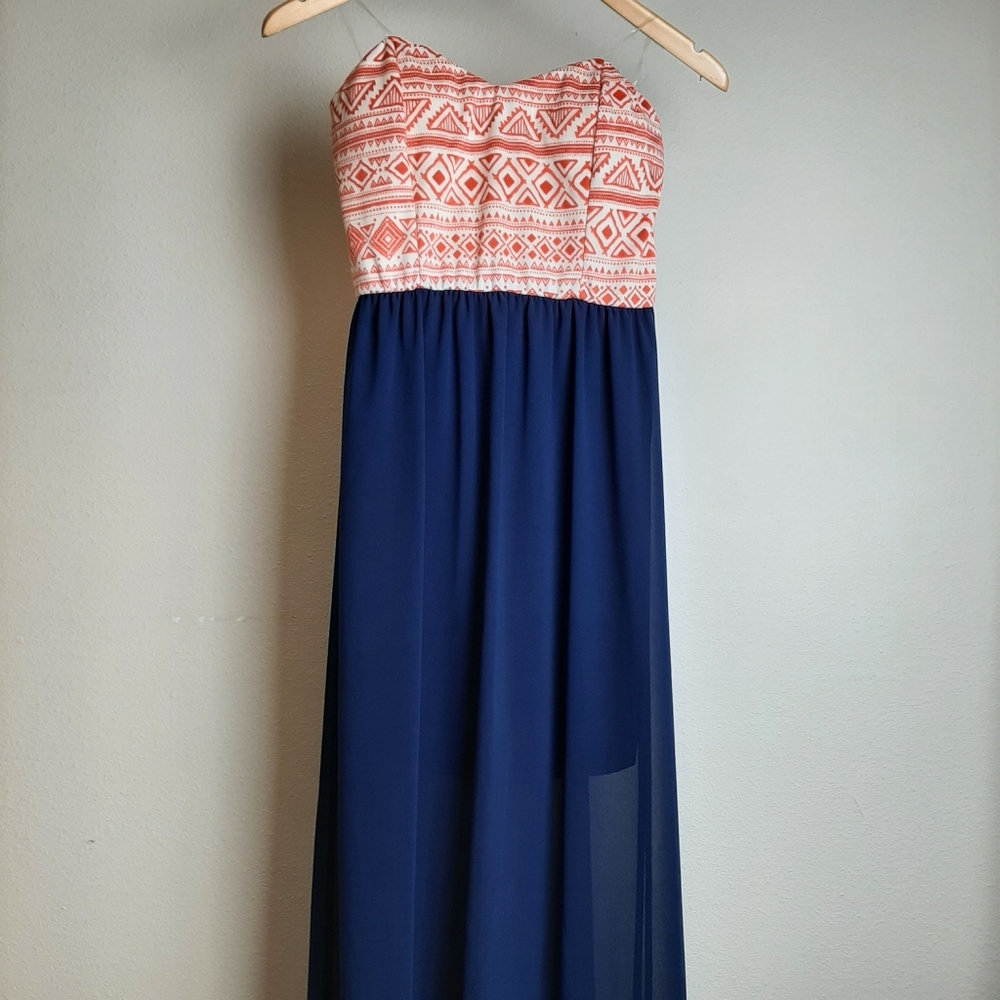 coral/dark blue maxi dress